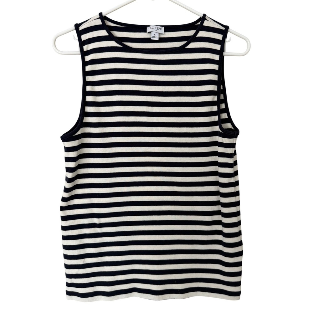 J.Crew Womens Navy White Striped Sleeveless Cotton Shell Top BF030‎ Large